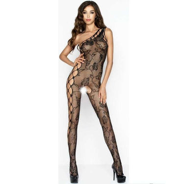 Bodystocking a Rete Sexy Nero Passion Crothless Aperto Taglia Unica